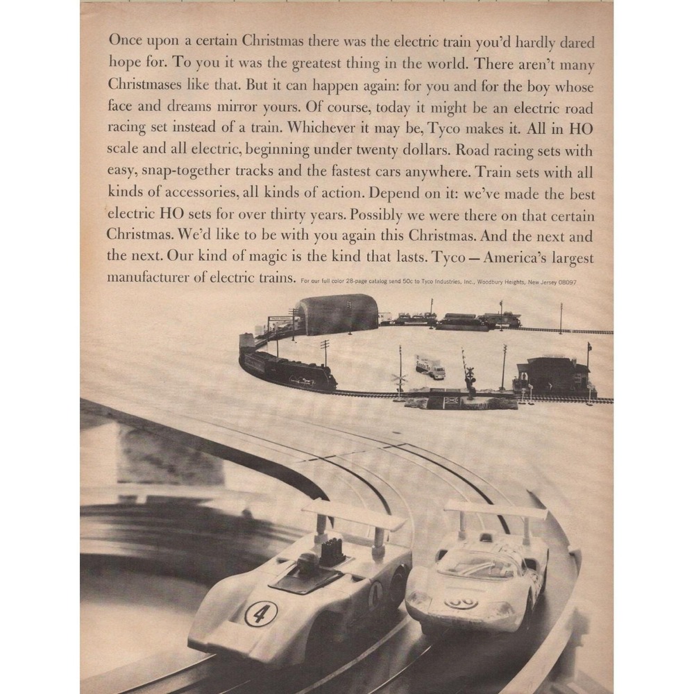 Tyco HO Electric Train Slot Car Road Racing Christmas Decor Print Ad 1970